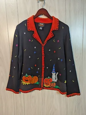 Buy Designers Studio Treats Halloween Cat Sweater Button Up Collared XL Pet Pumpkin • 28.91£