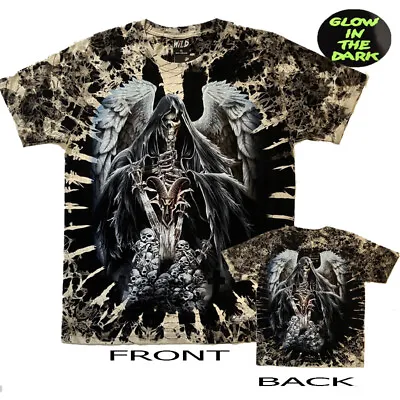 Buy Men Ty Dy Grim Reaper/Sword/Skull   T-Shirt Both Side Print Glow In Dark • 12.99£