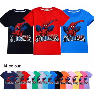Buy Kids Boys Spiderman Print Summer Short Sleeve T-shirt Casual Tops Tee 2-13 Years • 6.99£