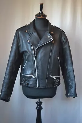 Buy Vtg LG Black Leather Brando Biker Jacket 44 Motorcycle Punk Rock Roll Classic • 79.99£