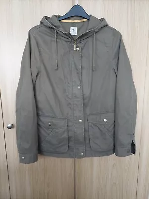 Buy Khaki Hooded 100% Cotton Denim Military Style Jacket Size 14 • 7.50£