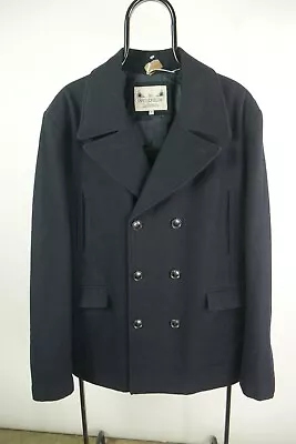 Buy Mens Spitalfields Clothing Co Blue Double Breasted Work Wear Wool Blend Coat XL • 34.99£