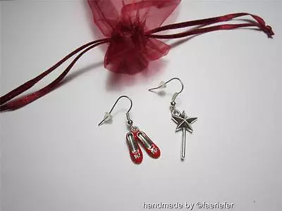 Buy Dorothy Earrings With Red Shoes And Fairy Wand Wizard Of Oz Fairy Tale Jewellery • 3.75£