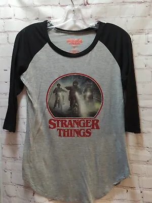 Buy Stranger Things Women 3/4 Sleeve Raglan T Shirt Small S Dustin Mike Lucas Bikes • 9.44£