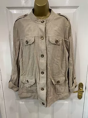 Buy Debenhams Jacket Linen Military Style Stone Beige Buttons Pockets Sz 18 BNWT New • 12.99£