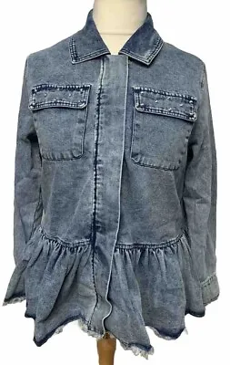 Buy EX Frank Usher Coat Denim Jacket Cotton Blend Ladies Studded Embroidered S/M • 16.99£
