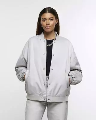 Buy River Island Womens Grey Nylon Bomber Jacket Size S • 20£