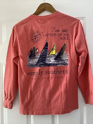 Buy SIMPLY SOUTHERN Preppy Long Sleeve “I Am The Captain Of My Soul” T-Shirt - Sz S • 12.54£