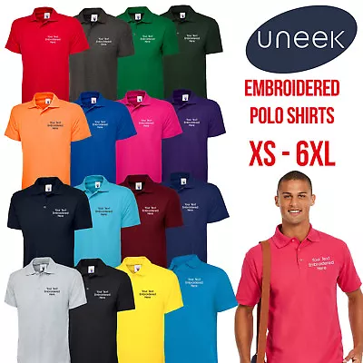 Buy Custom Embroidered Polo Shirt Uneek Personalised With Your Text Classic Polo Top • 12.95£