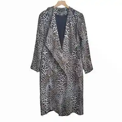 Buy Badgley Mischka Leopard Print Long Trench Coat Cream Brown Black Cruella Jacket • 192.83£