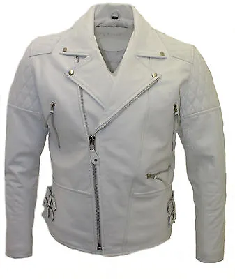 Buy Men's White Biker Real Cowhide Leather Jacket • 98.99£