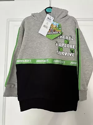 Buy Boy Minecraft Hoodie Sweater Jumper Black Grey Green Ages 5-6 Years New • 14.30£