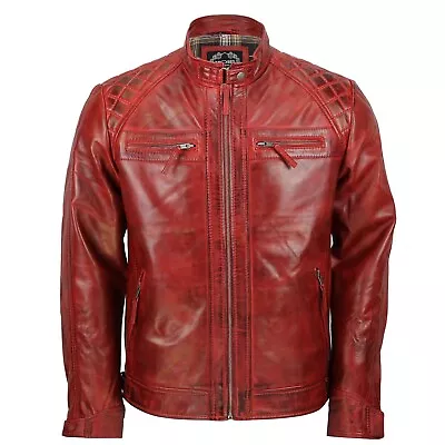 Buy Mens Genuine Leather Biker Jacket Slim Fit Smart Casual Racer Vintage Urban Look • 22£