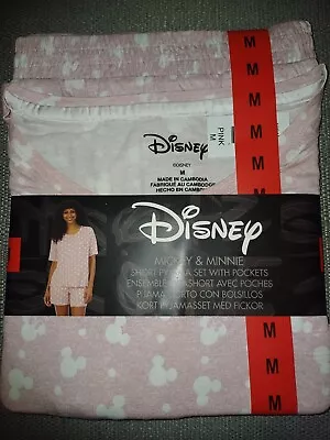 Buy Womens Ladies Disney Minnie & Mickey Shorts Pyjama Set  -Pink MED • 8.95£