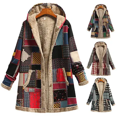 Buy Womens Retro Winter Fleece Jackets Ladies Winter Long Sleeve Hooded Coats Tops • 9.79£