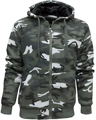 Buy Mens Army Fur Lined Military Camo Camouflage Zip Hoodie Hooded Jacket Top M-XXXL • 21.95£