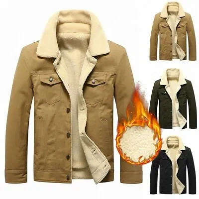Buy Men Coat Male Jacket Winter Coat Retro Fashion Fleece Vintage Overcoat • 52.34£
