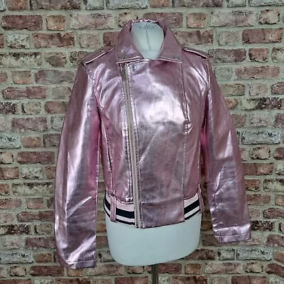 Buy Outer Edge Pink Metallic Bomber Jacket Faux Leather Womens Medium Biker • 30£