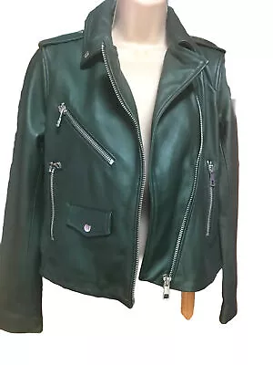 Buy Whistles Agnes Pocket  Leather Biker Jacket Dark Green , Size 8 - New • 149£