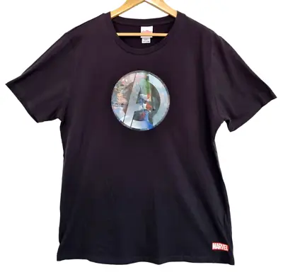Buy Marvel Avengers Mens Black Hologram Logo Short Sleeve Shirt - Size L • 10.59£