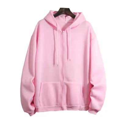 Buy Women Long Sleeve Plain Hoodie Tops Ladies Casual Baggy Zip Up Hooded Sweatshirt • 12.99£