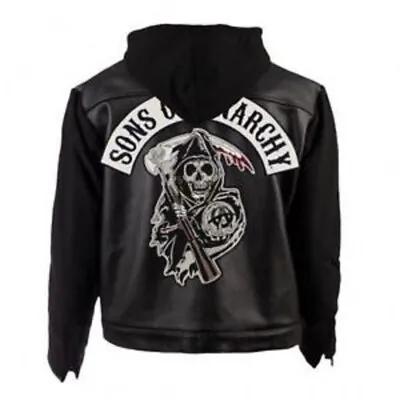 Buy SOA Sons Of Anarchy Real Leather Hooded  Motorcycle Jacket For Mens • 24£