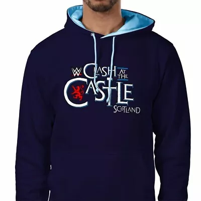 Buy Wwe Clash At The Castle Scotland Hoodie Navy Blue W/light Blue Size XS To 2XL • 39.99£