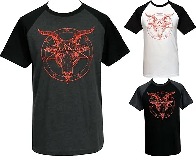 Buy Mens Baphoment Raglan T-Shirt Pentagram Satanic Occult Church Of Satan Goat Goth • 21.95£