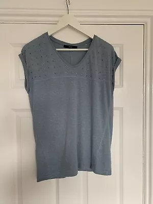 Buy NEXT Womens T SHIRT Size 6 Pale Blue Marl Top Silver Stud Detail Rock Chick Chic • 8.99£