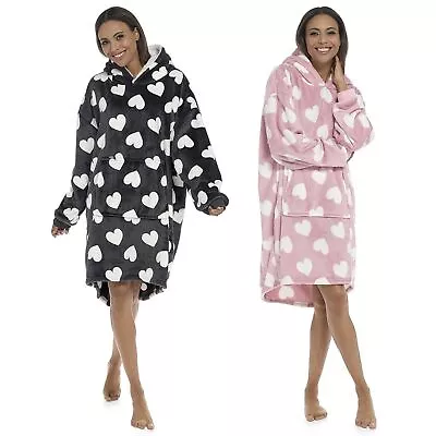 Buy Ladies Oversized Fleece Hoodie One Size Women’s Extra Long Heart Print  • 28.99£