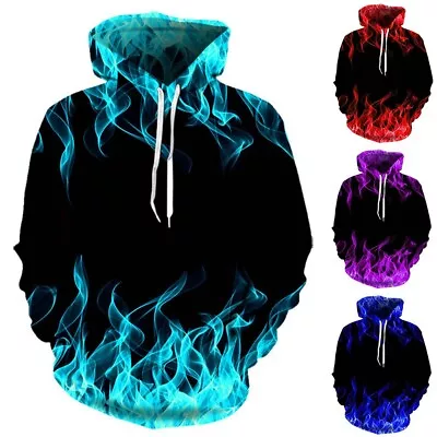 Buy Men's Casual Loose Tops With Flame Print Hooded Sweatshirt In 3D Print Design • 20.56£
