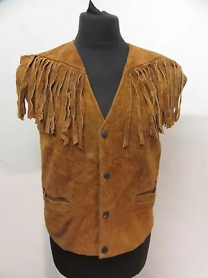 Buy Vintage Fringed Leather Motorcycle Waist Coat Vest Jacket Size S Tassels • 29£