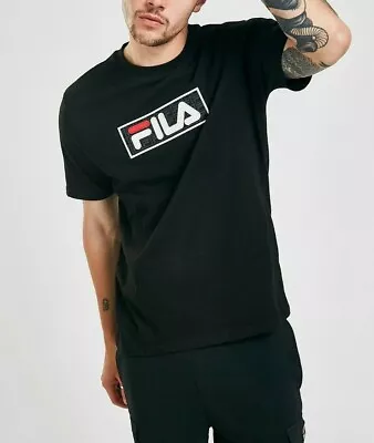 Buy Fila Men Cotton Crew Neck Short Sleeve Black Retro Logo T Shirt Top Tee XS-2XL  • 7.99£