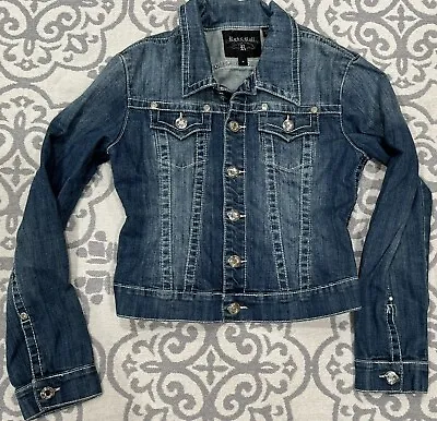 Buy Rock And Roll Cowgirl Blue Jean Denim Jacket Rhinestones Bling Women's M Tapered • 7.92£