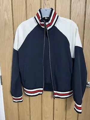 Buy Stradivarius Navy Varsity Style Bomber Jacket With White And Red Accents 💙 • 10£