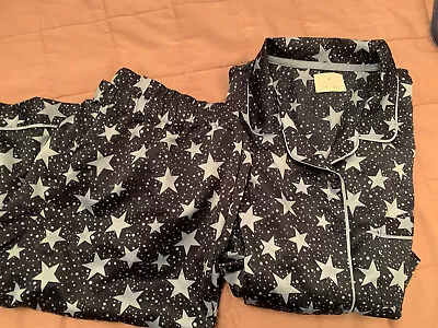 Buy Time To Dream Ladies Navy Star Satin Long Pyjamas Size 14 • 5.99£