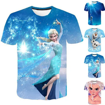 Buy Girls Princess Frozen Elsa Anna T-Shirt Blouse Tops Summer Casual Cosplay Tee • 5.69£
