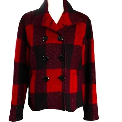 Buy Karen Hart 100% Wool Red And Black Plaid Double Breasted Jacket Sz.S • 26.50£