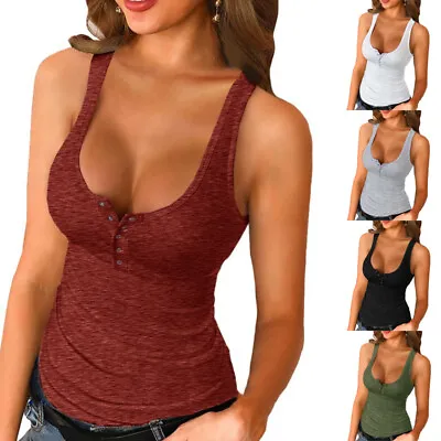 Buy Women Summer Cotton Low-cut Vest Sleeveless T-Shirt V Neck Tank Top Camisole • 7.07£
