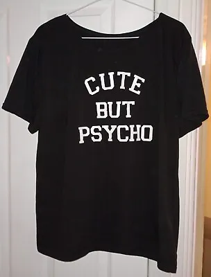 Buy Black Slogan Cute But Psycho Short Sleeve T-shirt Size XL • 10£