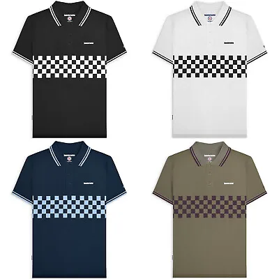 Buy Lambretta Mens Two Toned Tipped Short Sleeve Checked Polo Shirt Top Tee • 19.98£