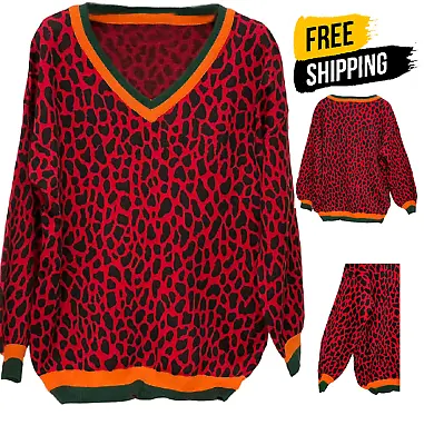 Buy Leopard Jumper Red Sweater Knitted Ladies Sweatshirt Top Pullover Tee Jumpers • 25.99£