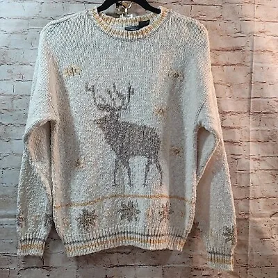 Buy Vintage Liz Wear Womans Sweater Medium Cream Beige Linen Cotton Knitted Holiday • 21.32£