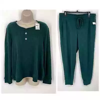 Buy Alfani NWT Women's 2 Piece PJ Set Sleepwear Shirt & Pants Size L Flora Green • 36.74£
