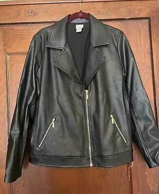 Buy Black Faux Leather Motorcycle Jacket, Light Weight, Chico’s Size 1, EUC • 9.45£