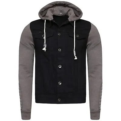 Buy Mens Hooded Cotton Jeans Denim Jacket With Sweatshirt Sleeves & Hood Size S-4XL  • 22.99£