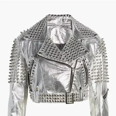 Buy Vintage Leather Silver Jacket With Studs Only ONE RARE FIND BEAUTIFUL • 302.40£