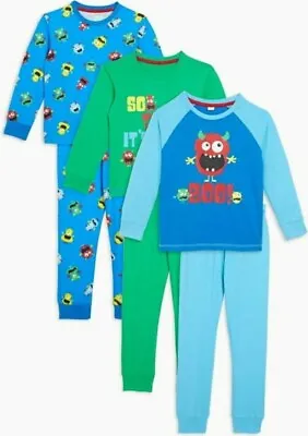 Buy Boys Monster Pyjamas Age 2-3 Year's 3 Pack • 19.99£