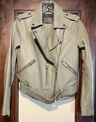Buy Allsaints Balfern  Leather Biker Jacket  New Size 4 Sage Green ( Small ) • 188.05£