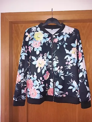 Buy Ladies Floral Bomber Jacket, Size XXL (UK 14/16) Worn A Few Times. Mint Cond. • 4£